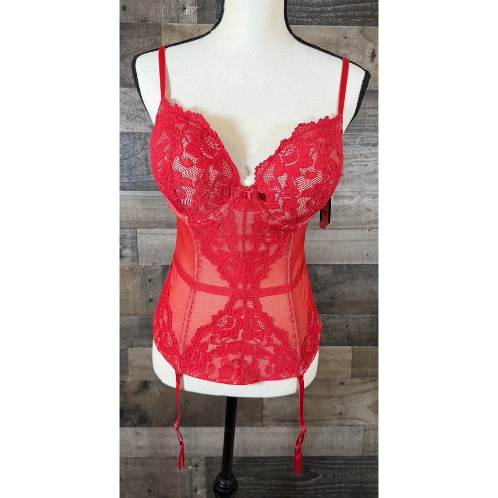 New‎ Frederick's of Hollywood Red Lace Bra Nylon Straps Lingerie NWT